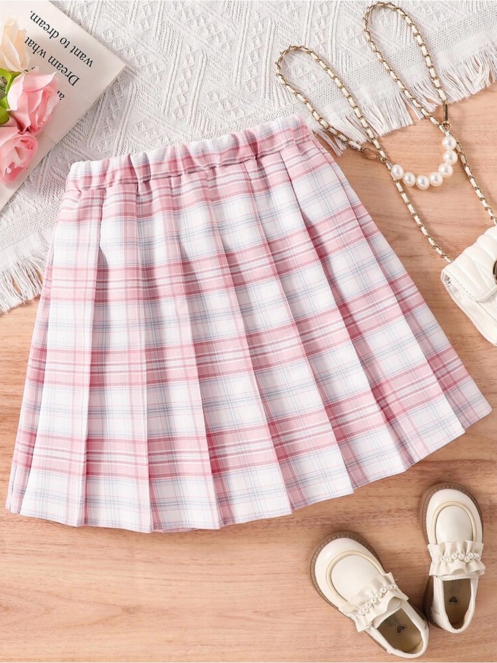 SHEIN Sparklyn Girls Size 10/12 Pleated Plaid Pink Mini Skirt School Style Cute